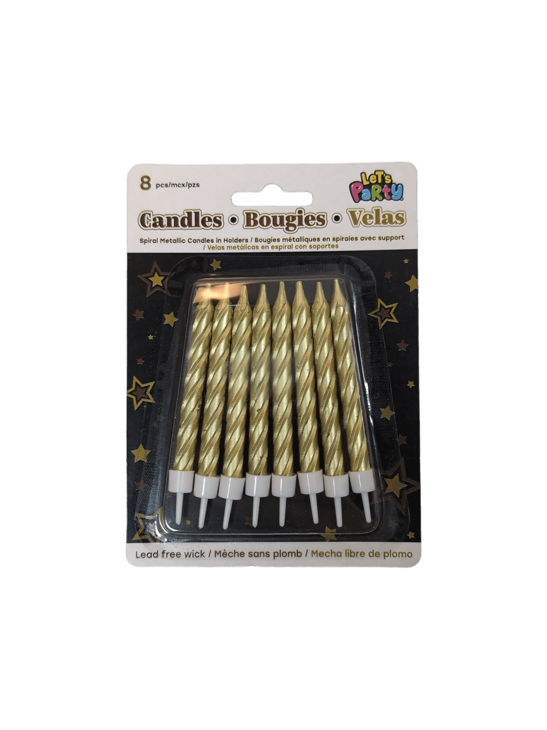 Metallic Spiral Candles with holders 8/pk