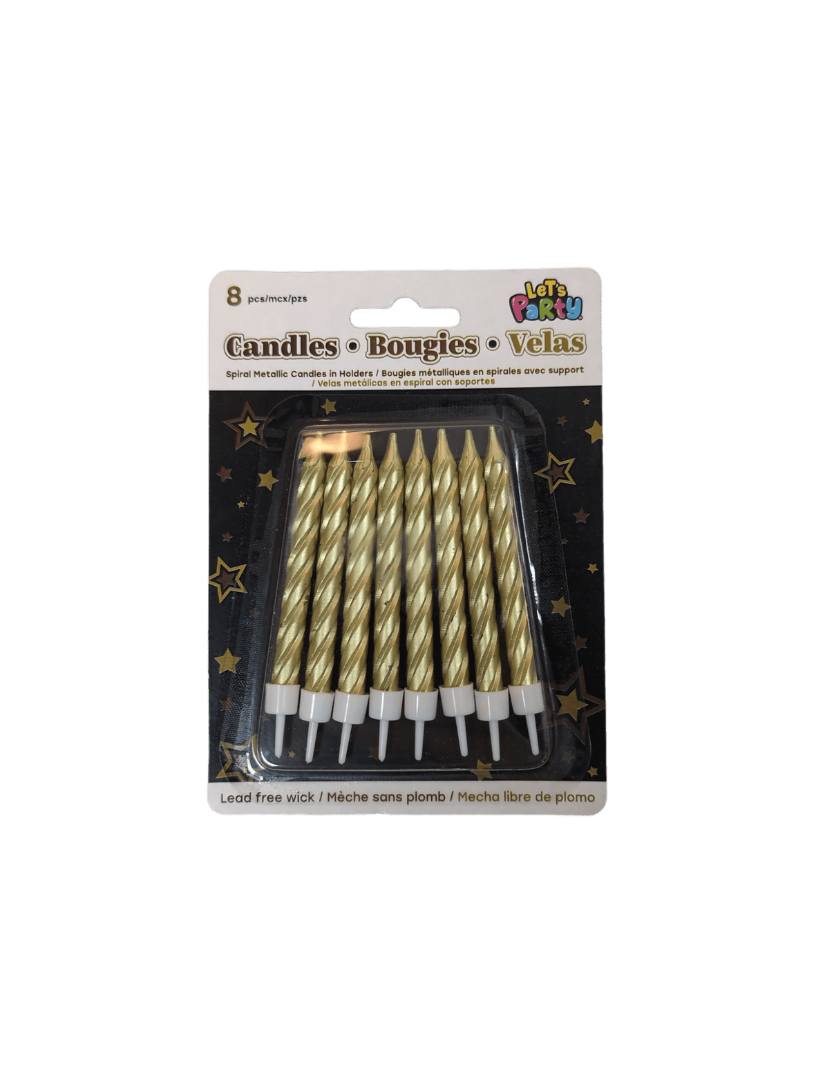 Metallic Spiral Candles with holders 8/pk