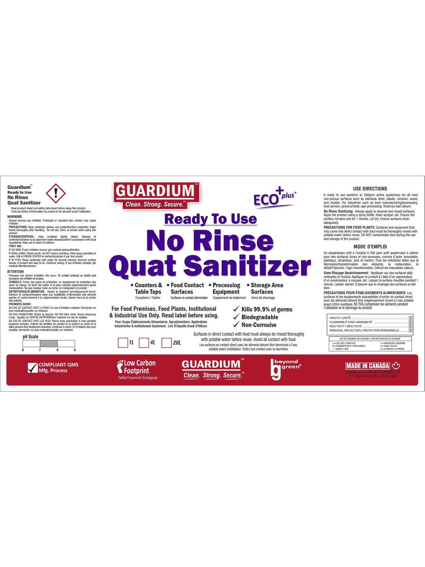 No Rinse Quat Sanitizer 4 x 4L