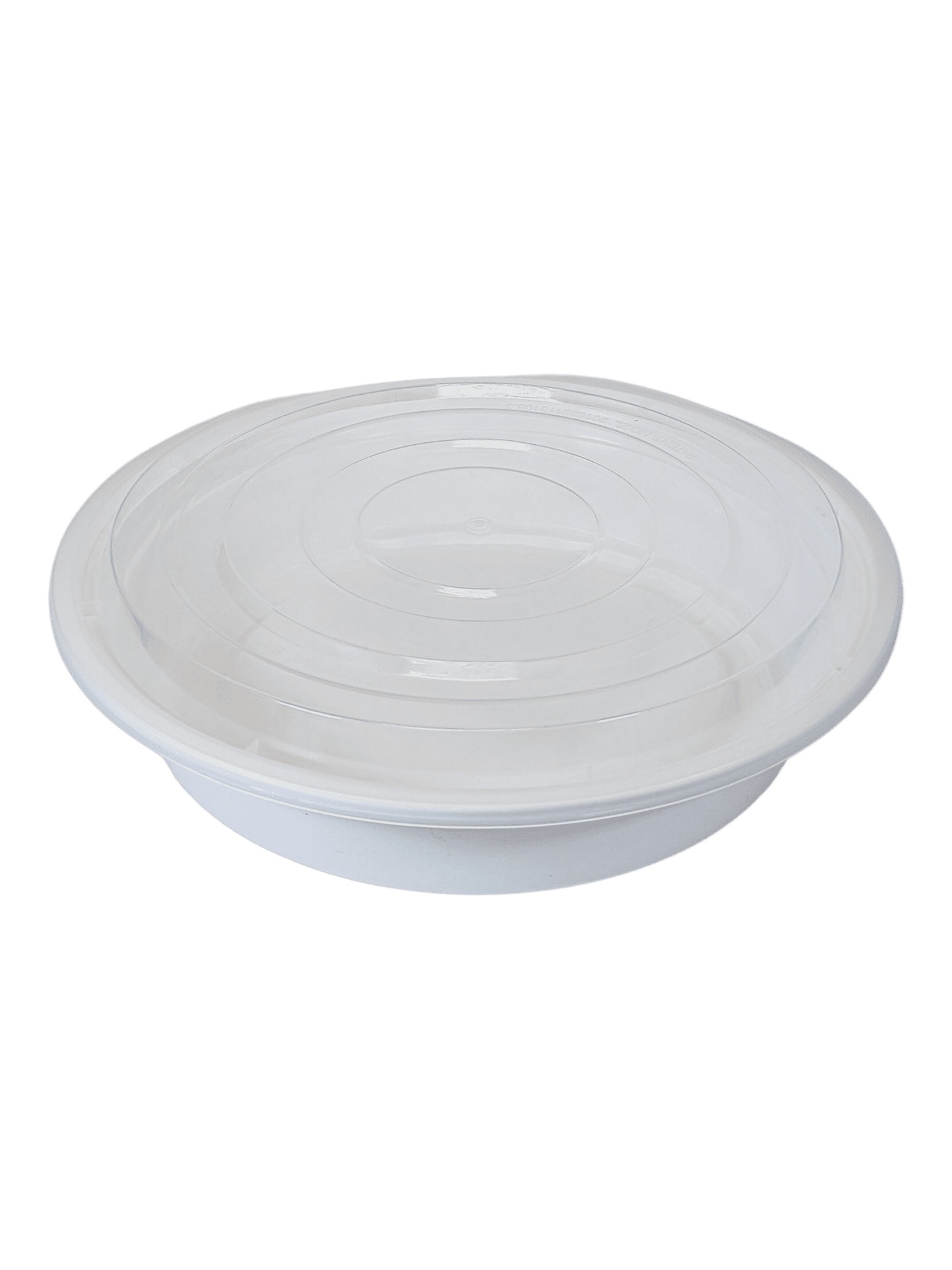 White Microwave container 9” Round with clear lid - 48oz. 150/ct