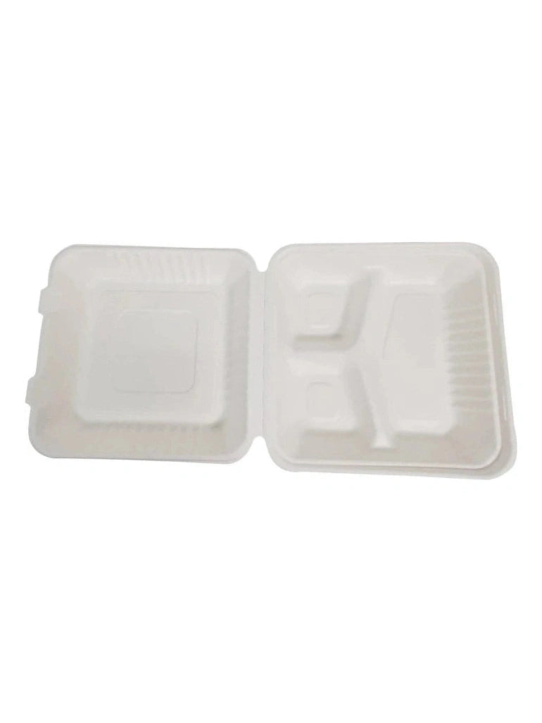 3 Compartment 9 x 9 Bagasse Hinged Container 200/ctn