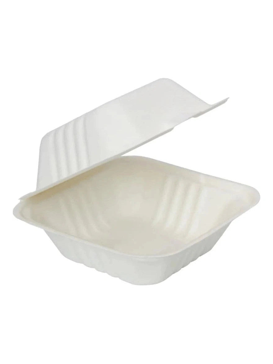 Bagasse Hinged Container 6x6 biodegradable - 500/cs