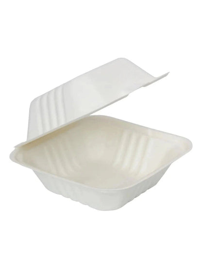 Bagasse Hinged Container 6x6 biodegradable - 500/cs