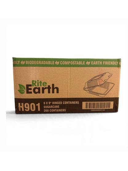 Bagasse Hinged Container 9x9 biodegradable CS - 200/ctn
