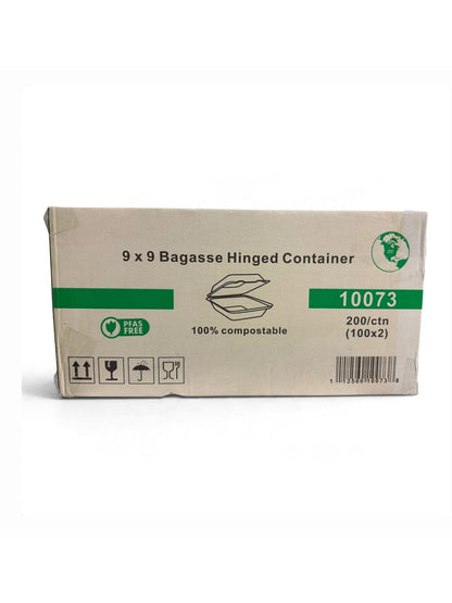 Bagasse Hinged Container 9x9 biodegradable CS - 200/ctn