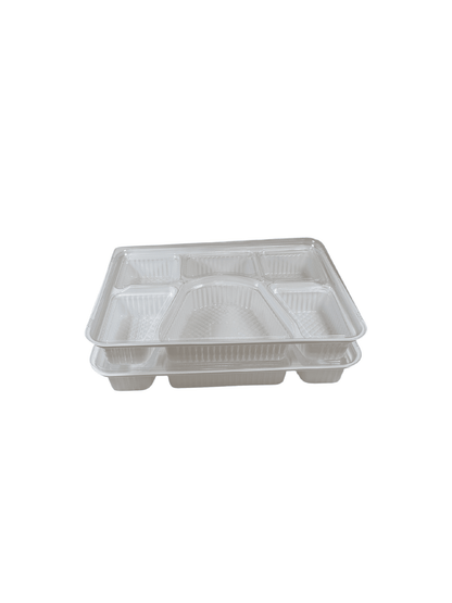 Bento Box 6 Compartment Tray with Lid 10.5 x 8.25" 100/sets