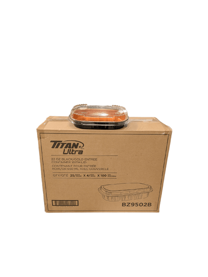 Black & Gold Foil Small Container 22oz. 120/ctn *LIMITED TIME SPECIAL