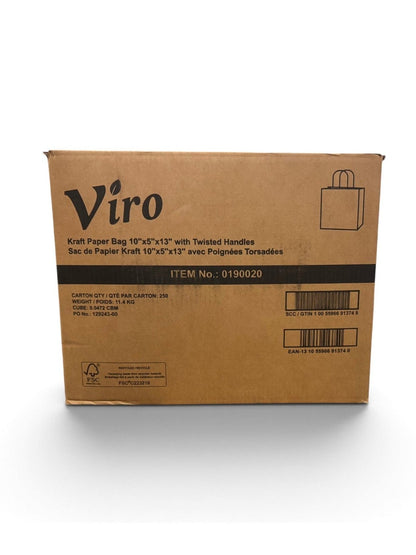 Paper Take-Out Bag with handle 10 x 5 x 13” - 250/ctn